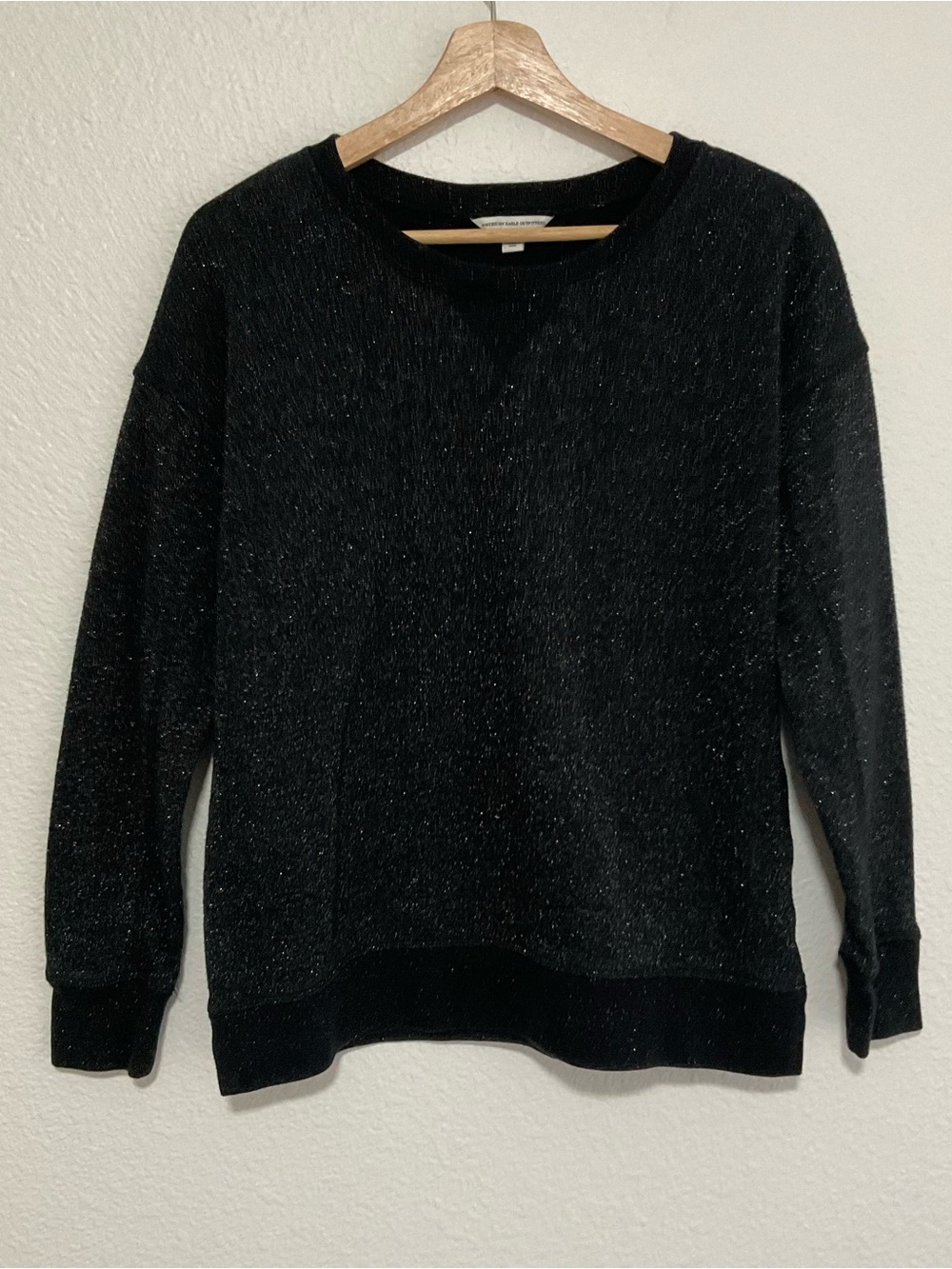 American Eagle Outfitters Black Metallic Pullover Top Long Sleeve Slit Sides M